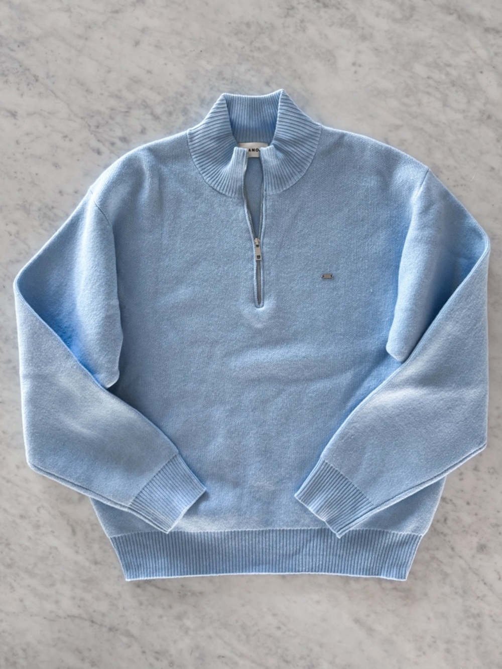 adanola light blue quarter zip knit sweater
